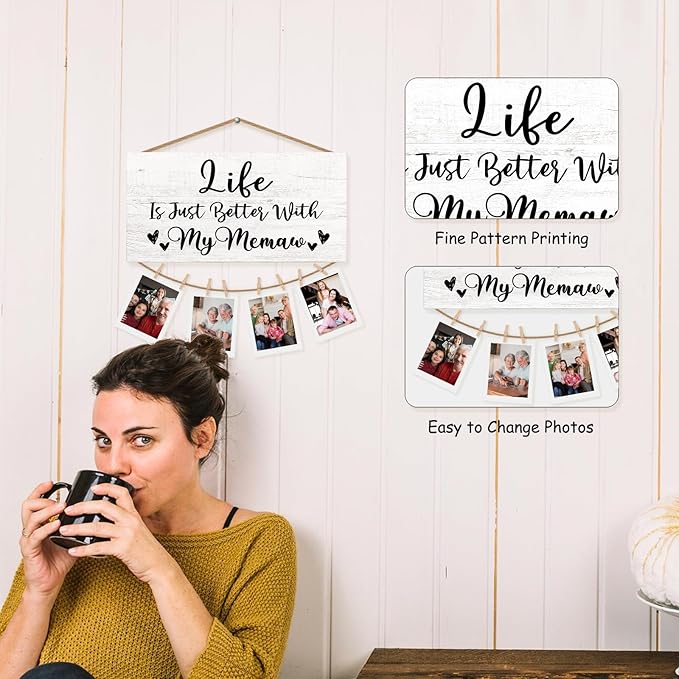 Memaw Gifts Picture Frame Photo Holder for Wall, Mothers Birthday Gifts for Meemaw Grandma, Thank You Gifts Grandmother Mawere Gifts from Grandchildren Grandkids Hanging Photo Display
