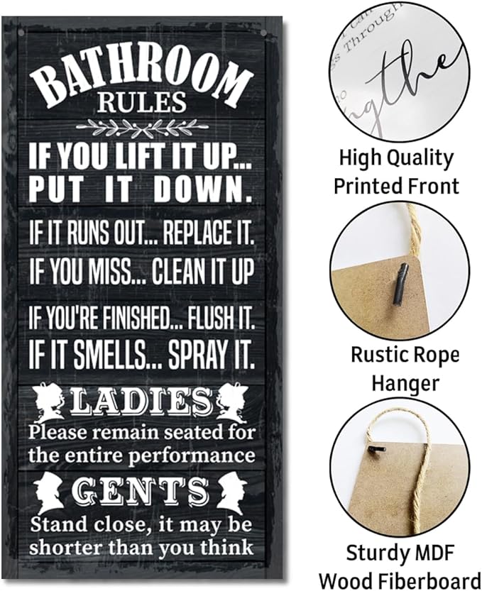Rustic Bathroom Decor, Western Bathroom Decor, Funny Bathroom Signs Wall Decor, Bathroom Decor, Farmhouse Bathroom Decor, Country Bathroom Decor, Bathroom Signs, Bathroom Rules Wall Décor A1
