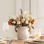 Ceramic Flower Vase Home Decor - 7.1 Inch White Rustic Table Flowers Vases Living Room Bedroom Plant Decoration Modern Farmhouse Vintage for Kitchen Shelf Office Coffee Dining Desk House Women