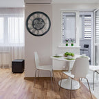 30 Inch Industrial Steampunk Wall Clock, Oversized Solid Wood Frame, Battery Operated, Large Wall Clock with Real Rotating Gears, Black