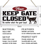 Warning Signs, Keep Gate Closed Goat Sign, Decorative Wood Hanging Wood Plaque, Warning Animal Goat Sign, Funny Novelty Caution Goat Sign for Farm Fence Decor, Farmhouse Home Decor, Gate Sign