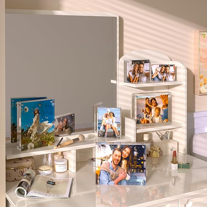 Acrylic Picture Frame, 2pack 8x10 Inch Photo Double-Sided Frames, Magnetic 12+12MM Thickness Picture Frame Clear Photo Frame Stand, Double-Sided Acrylic Frame Stand (2pack 8x10)