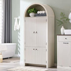 71" Tall Arched Bathroom Storage Cabinet, Modern Fluted Storage Cabinet w/Doors, 3 Adjustable Shelves, 6 Door Shelves, Wood Freestanding Cabinet for Bathroom, Entryway, Hallway, Antique White