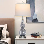 27.5" Gray Clear Glass Table Lamp Set of 2,3-Way Dimmable Touch Control Bedside Lamps with USB Ports and AC Outlet, Modern Nightstand Lamps for Bedroom Living Room