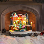 Bdor Christmas Village House with Rotating Train – Lighted Musical Xmas Tabletop Decoration with Santa Sleigh & LED Lights – Electric or Battery Operated Christmas Scene Décor, 9"x9"x9"