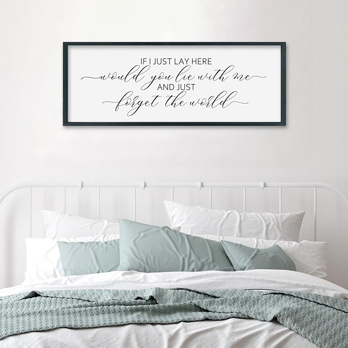 SRSZHIYUE If I Lay Here Would You Lie With Me Sign Bedroom Wall Decor Art 32"×12" Large Wood Framed Wall Hanging (Black)