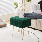 Wimarsbon Faux Mink Fur Storage Ottoman, Modern Soft Footstool, Storage Bench with Metal Legs, Vanity Seat, Fur Stool, Ottoman Coffee Table, Makeup Chair, Vanity Stools for Bedroom (Jade Green)