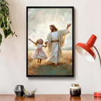 XWNLTEPK Dancing Day Christian Painting Jesus With Girl Christian Wall Art Bible Jesus Dancing With Little Girl Print Canvas Wall Art Poster