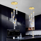 6-Lights Modern Crystal Chandeliers for Dining Room Kitchen Island Crystal Pendants Light Fixture High Ceiling Hanging for Entryway Bedroom Foyer 6000K