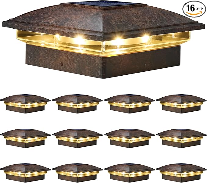 VOLISUN Solar Post Cap Light Outdoor 16pack,Solar Deck Fence - Post Lights Waterproof for 4x4 Wooden/4x4 Vinyl, with Warm White/Cool White for Garden/Patio/Porch
