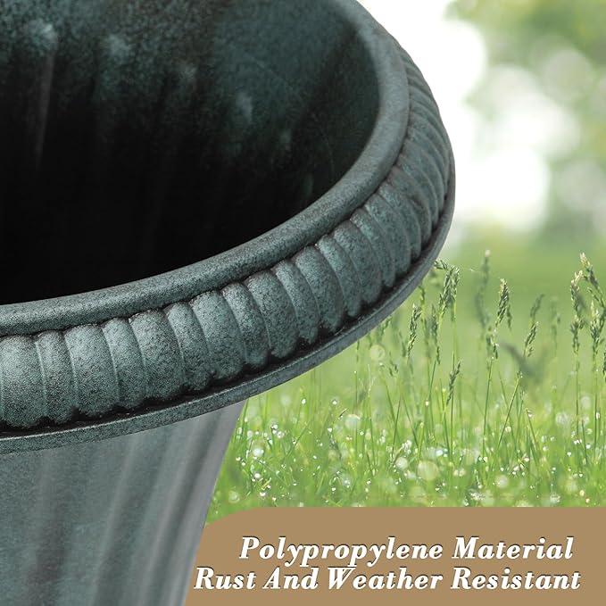Athena Collection 20''H Garden Plastic Urn Vintage Tall Planter Urn Patio Large Flower Pot Porch Planter Large Planter for Indoor Outdoor Plant, Dark Green