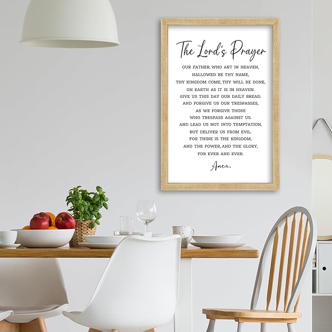 FZMHASLWW The Lords Prayer Wall Decor Art 24"×16" Our Father Prayer Bible Verse Sign Large Wood Framed Wall Hanging (Wood)