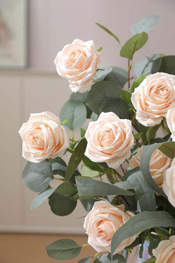 Serra Flora 10Pcs Realistic Artificial Eucalyptus Rose Stems - Lifelike Leaf Branches with Natural Texture for Stylish Vase Bouquets, Modern Home Decor & Elegant Wedding Arrangements
