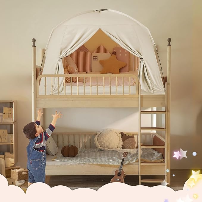 Bed Tents for Kids and Adult, Portable 100% Breathable and 85% Blackout Toddler Dream Play Tent, 3 Doors Big Privacy Space Sleeping Canopy for Floor or Twin Full Queen Sizes Bed (Khaki, Twin-Size)