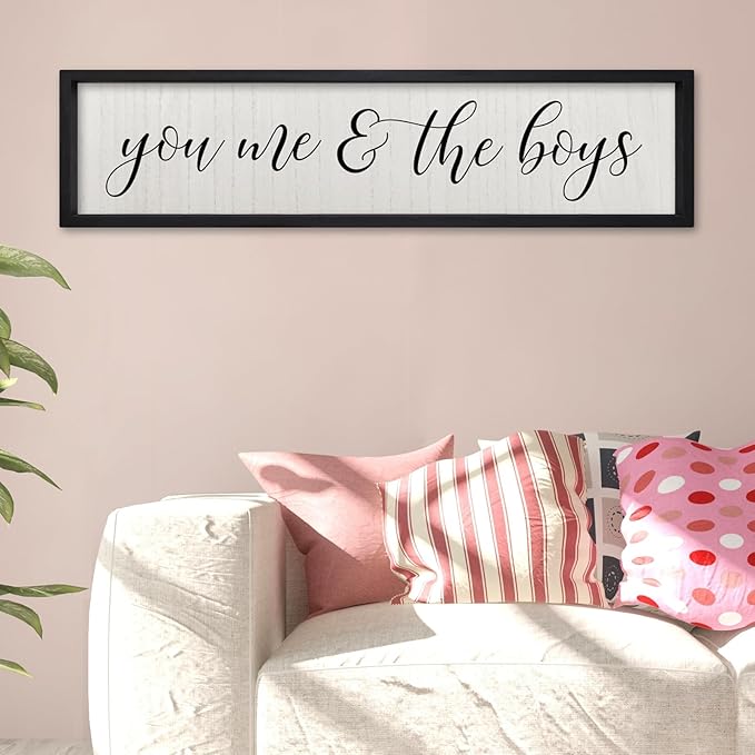 ZZJJHYWGQ You Me & The Boys Sign 32"×8" Playroom Kids Wall Decor Modren Nursery Baby Boy Home Wood Framed Living Room Horizontal Wall Art (Black)