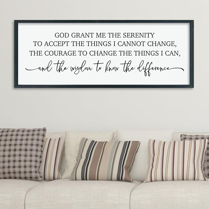 ZZJJHYWGQ Bible Verse Wall Decor Serenity Prayer Inspirational Religious Art, 40''×15'' Rustic Christian God Grant Me Saying Horizontal Holy Catholic Scripture Sign for Living Room Large Wall Hanging (Black)