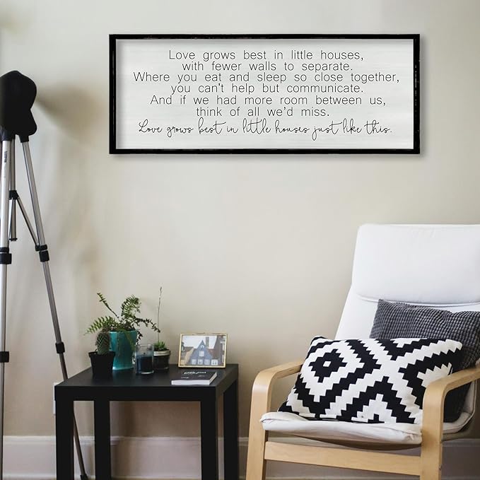 ZZJJHYWGQ Love Grows Best In Houses Just Like This Sign Wall Decor 32"×12" Above Bed Master Bedroom large Framed Wood Wall Hanging Art (Black)