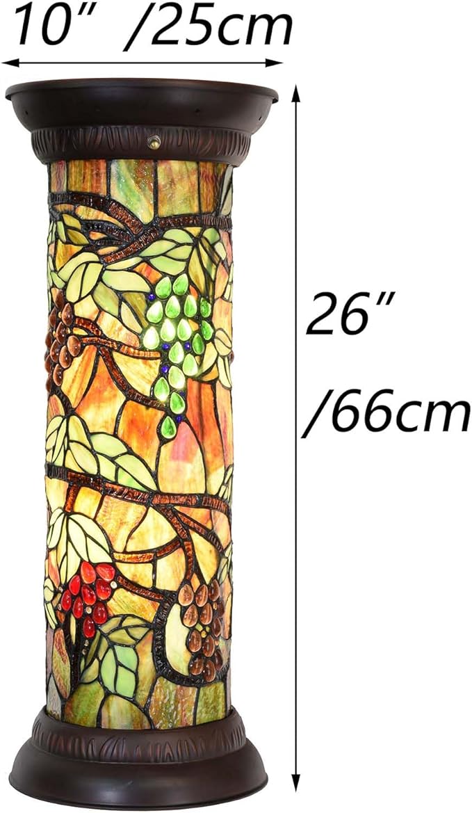 Bieye L10769 Grape Vine Tiffany Style Stained Glass Pedestal Floor Lamp for Decorating, 26 inches Tall