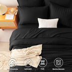 CozyLux Oversized King Comforter Set Black Seersucker 7 Pieces Bed in a Bag King Comforter Set with Sheets, Luxury Soft Bedding Set with Down Alternative Comforter, Sheets, Pillowcases & Shams