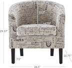 BELLEZE Accent Barrel Chair, Linen Round Chair Club Tub Sofa Corner Chair with Flared Legs and Cozy Soft Padding for Living Room Bedroom Waiting Room - Black & Beige