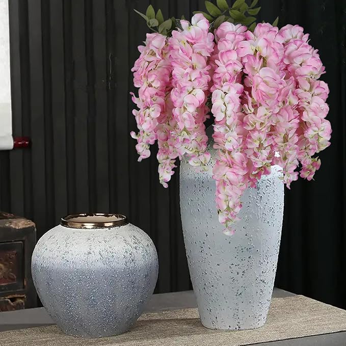 4PCS Pink Artificial Wisteria Hanging Flowers 40'' Tall Lush Fake Wisteria Flowers for Floor Vases Silk Flowers for Wedding Arch Ceremony Window Box Home Garden Backdrop Decoration (Pink)