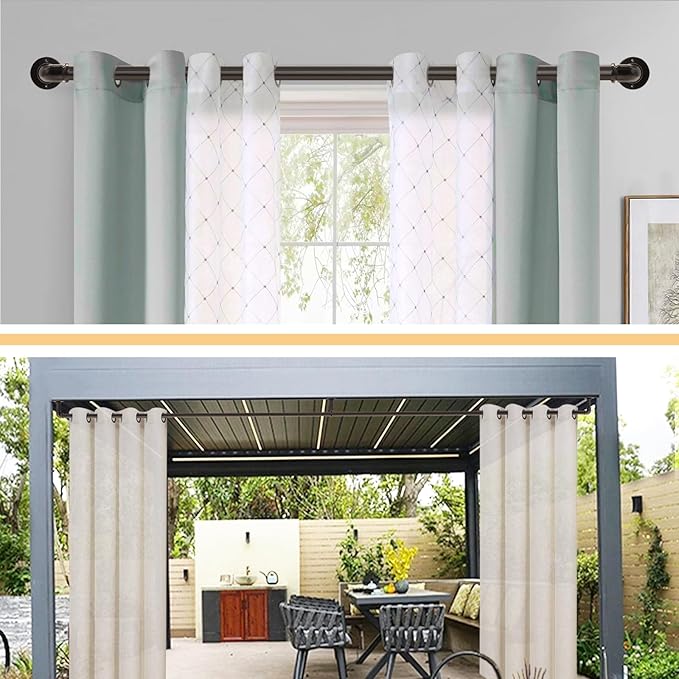 Brown Curtain Rods 18 to 120 Inch, Industrial Curtain Rods,Adjustable Length,1 in Diameter Pipe,Wall or Ceiling Mounted,for Bedroom and Living Room(Antique Bronze 18” to 120”)
