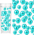 200PCS Teal Faux Pearls Beads for Centerpiece Vases, Vase Filler Faux Pearls, No Holes Filler Beads for Party Anniversary Birthday Wedding Table Decor, 10/14/20/30mm