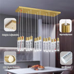15-Lights Modern LED Pendant Lighting Fixture for Kitchen Island Crystal Chandelier Light Fixtures for Dining Room Living Room Gold