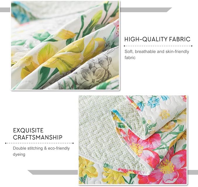 Travan Floral Quilt Queen Quilt Set, Ultra Soft Reversible Microfiber Queen Quilt Bedding Set with 1 Quilt Set and 2 Shams Yellow Flower Coverlet Set for All Season, Coreopsis-Yellow, King