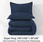 Litanika Navy Blue Oversized King Comforters Super King Size, 3 Pieces Lightweight Solid Bedding Comforter Set, All Season Fluffy Bed Set (120x120In Comforter & 2 Pillowcases)