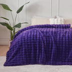 NEWCOSPLAY Faux Fur Twin Blanket Purple Bubble Blanket Thick Warm Soft for Couch Sofa Bed 550GSM (Purple, Twin(60"x80"))