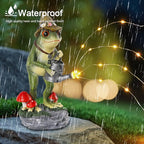 Solar Frog Statue for Garden with Watering Can Light 8.8" Resin Frog Figurine Outdoor Patio Porch Yard Decor Unique Birthday Housewarming Gifts for Women Mom Grandma Wife Sister