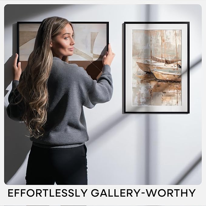 Homeforia 24x32 Poster Frame Black, High End Metal 24 x 32 Large Picture Frames with Mat 20 x 28 for Photo, 24x32 Thin Frame Matted to 20x28 inch Print, 32x24 Frame, Tempered Glass, Wall Kit, Set of 1