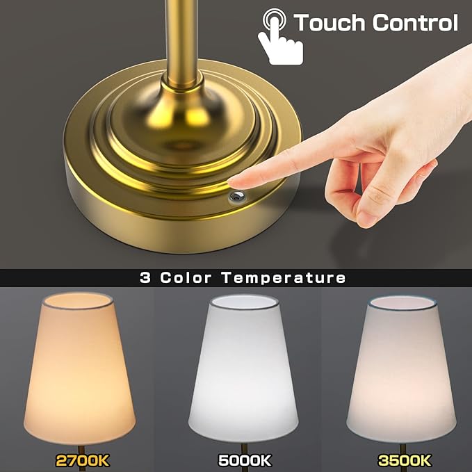 Portable Cordless Table Lamp, Built in Rechargeable Battery, 2700-6000k Color Temperature, Fully Dimmable, Scalable, Ambient Light for Patio, Restaurant, Bar, Bedroom, Dining (Gold)