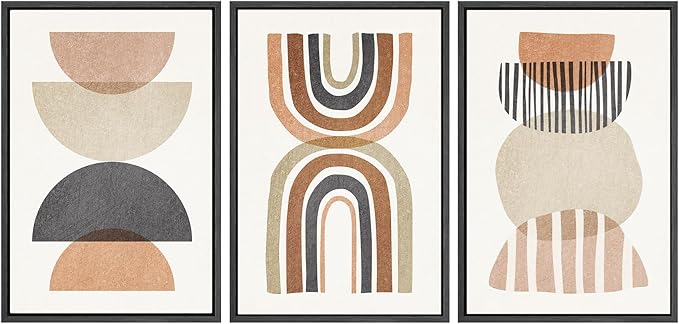 SIGNWIN Framed Canvas Print Wall Art Set Geometric Rainbow Semi-Circle Collage Abstract Shapes Illustrations Modern Art Contemporary Minimal Ultra for Living Room, Bedroom, Office - 16"x24"x3 Black