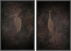 SIGNFORD Framed Canvas Print Wall Art Set Abstract Crane Silhouettes Vintage Dark Tones Illustration Modern Art Decorative Nordic Nature for Living Room, Bedroom, Office - 24"x36"x2 Black
