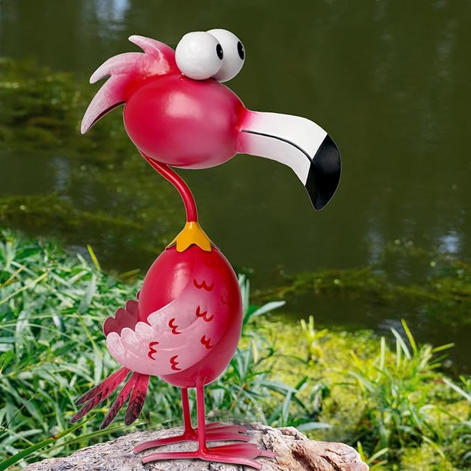 Kircust Flamingo Decor Yard Decorations Outdoor Garden Statue Outside Metal Bird Courtyard Art Pink Flamingos for Patio Backyard Porch Decoration