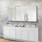 30x55In Silver Bathroom Mirror for Wall, Brushed Nickel Rectangle Mirrors with Metal Frame, Bathroom Rectangular Mirror Modern Wall Mirror for Bedroom Living Room, Hangs Horizontal or Vertical