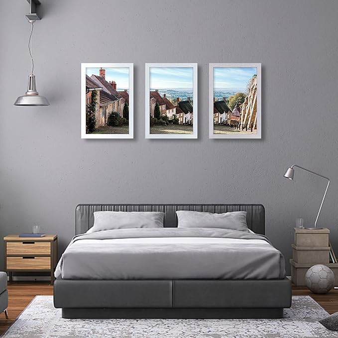 VCK Poster Frames 13x19 White 3 Pack, Solid Wood Picture Frames for Wall Mounting Hanging Art and Puzzle Frame