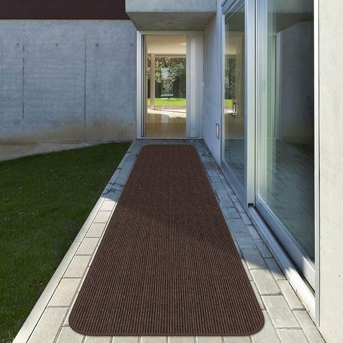 House, Home and More Indoor Outdoor Double-Ribbed Carpet Runner with Skid-Resistant Rubber Backing - Bittersweet Brown - 4 Feet x 15 Feet