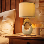 OYEARS 19” Boho Table Lamps Bedroom Living Room,Suitable for Small Space,Farmhouse Rattan Lamp Rustic Egg Design Resin Nightstand Bedside Lamps for Bedroom Living Room Office Study Rest Decor