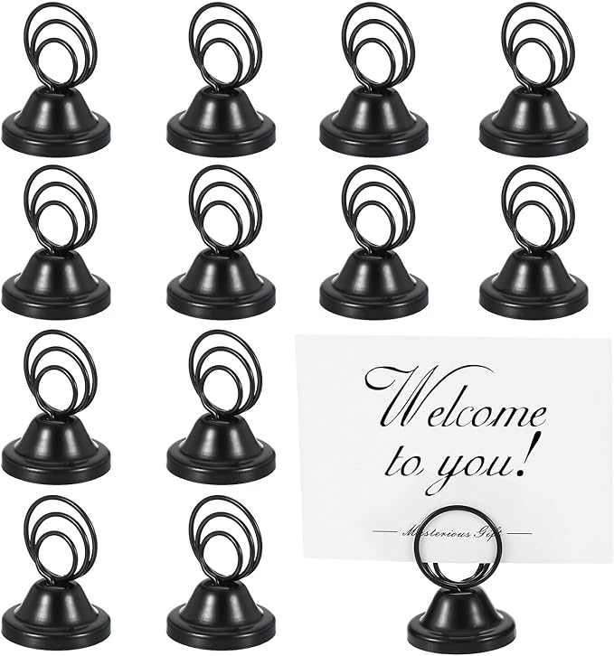 PATIKIL 12 Pack 1.57 Inch Table Number Holders, Weighted Base Place Card Holders Picture Stand Photo Sign Clips for Wedding Reception Restaurants, Black