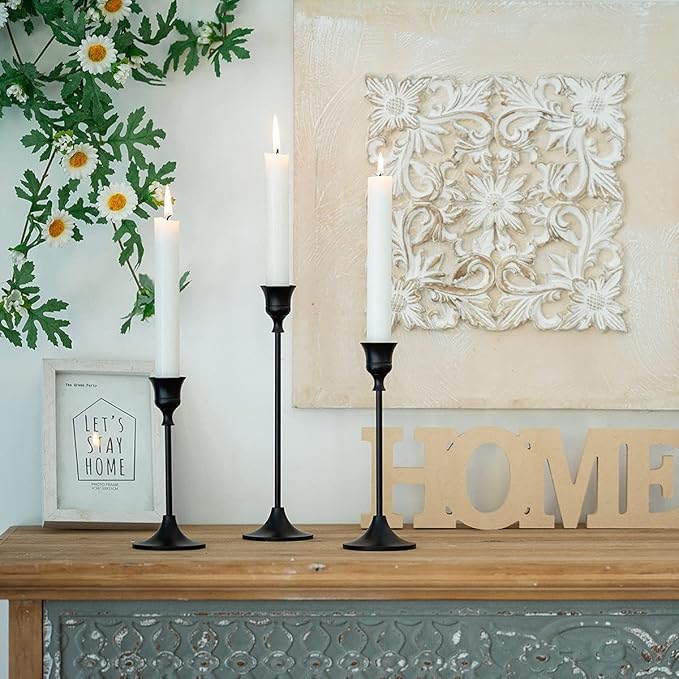 Romadedi Candlestick Holder Matte Black Candle Holder Set of 3 Decorative Candle Holder for Taper Candle for Fireplace Mantel Dinning Table Home Decorations Black 1 Set