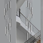 Modern Adjustable Height Pendant Light Fixture Black 288W LED Pendant Lights 16 Rings Rectangular Chandelier Staircase Large Chandelier Lobby Living Room Foyer High Ceiling Chandeliers