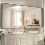 WEER 72x36 Inch Bronze Bathroom Mirror for Vanity, Brushed Bronze Metal Frame Mirror for Wall, Rounded Rectangle Bronze Frame Mirror with Tempered Glass, Anti-Rust (Horizontal/Vertical)