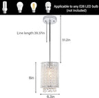 Mini Crystal Pendant Lighting 1 Light Modern Hanging Light Fixtures Small Cylinder Chrome Chandelier for Kitchen Island Dining Room