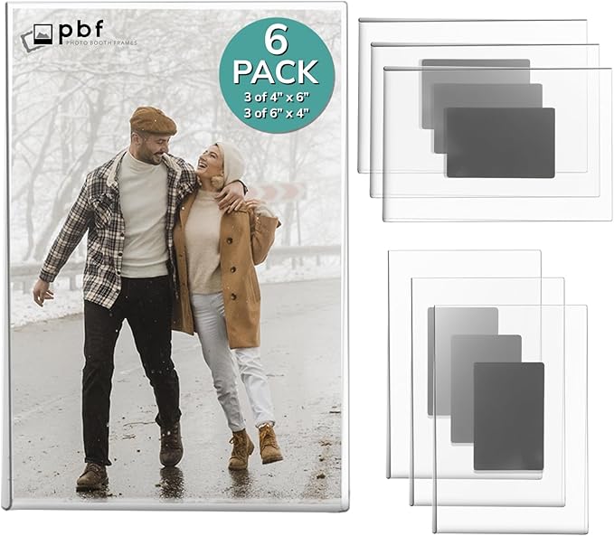 pbf 3-Pack 4x6 & 3-Pack 6x4 Magnetic Picture Frames for Refrigerator | Clear Magnetic Acrylic Frames | Magnetic Photo Holders for Fridge, Locker, Photo Board, Art Display, Sign Holder
