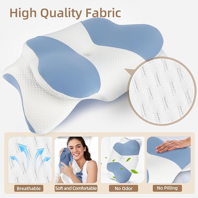 2024 Ergonomic Memory Foam Cervical Pillow-Neck and Shoulder Support, Hollow Design for Neck Pain Relief and Orthopedic Comfort,Adjustable for Side,Back,Stomach Sleepers, Queen Size with a Pillowcase