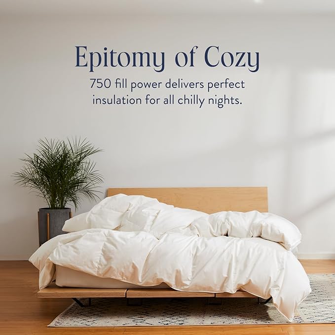 Brooklinen Ultra Warm Luxury Down Comforter, 100% Natural Canadian Duck Down Duvet Insert - 750 Fill Power, Baffle Box Construction, 100% Cotton Shell, King/Cali King Size Comforter