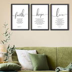 FZMHASLWW Faith Hope Love Sign Wall Decor 24"×16" Set of 3 Bible Verse Christian Scripture Wooden Framed Wall Hanging Art (Black)